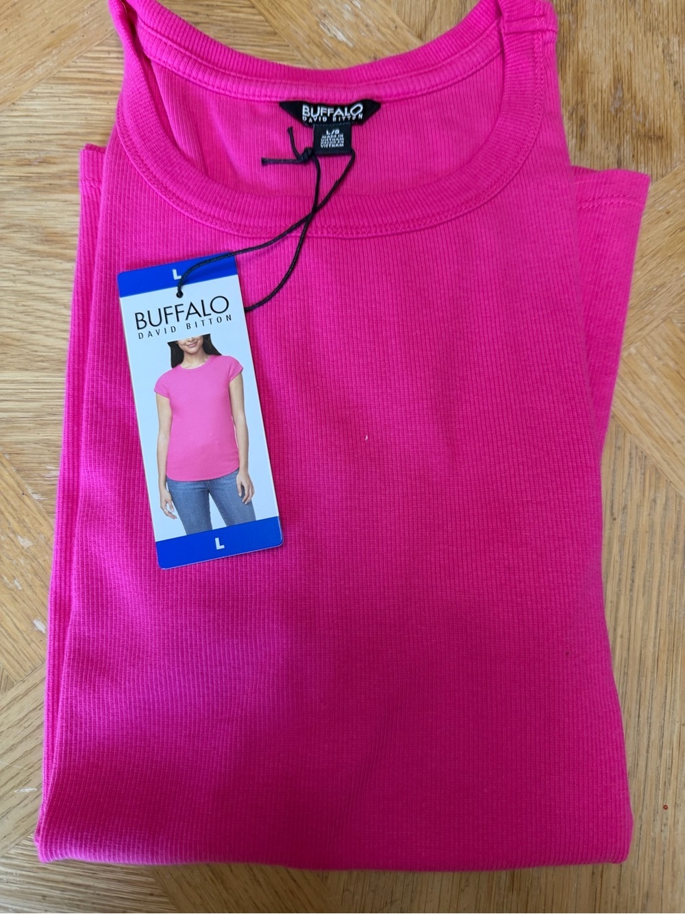 Buffalo David Bitton Bright Pink Ribbed Tank size large